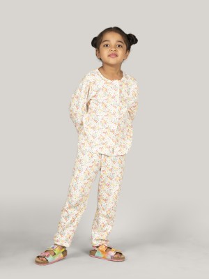 Zalio Kids Nightwear Girls Printed Cotton(White Pack of 1)