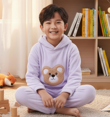 Keenuu Kids Nightwear Boys & Girls Printed Fleece Blend(Purple Pack of 1)