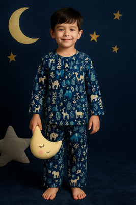 tots&tykes Kids Nightwear Boys & Girls Animal Print Cotton(Blue Pack of 1)