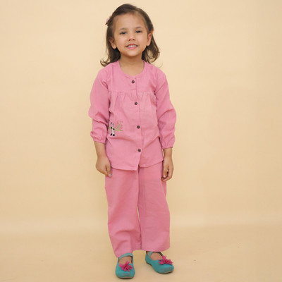 little ginnie Kids Nightwear Girls Solid Cotton(Pink Pack of 1)