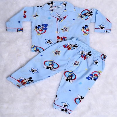 Cozy Cribs Kids Nightwear Baby Boys & Baby Girls Graphic Print Cotton Blend(Light Blue Pack of 1)