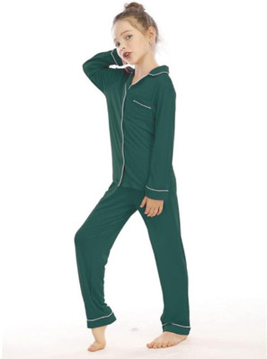 VC FASHION HUB Kids Nightwear Girls Solid Pure Satin(Dark Green Pack of 1)