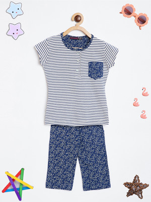 PAMPOLINA Kids Nightwear Girls Printed Cotton Blend(White Pack of 1)