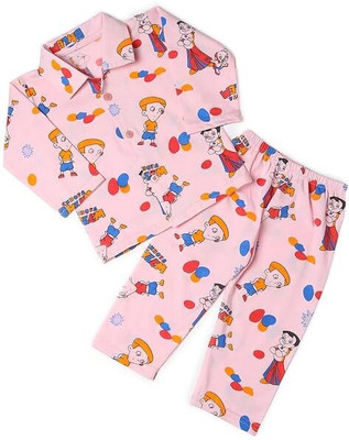 Chiclift Kids Nightwear Baby Boys & Baby Girls Printed Cotton(Pink Pack of 1)