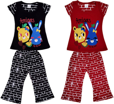 100LUCK Kids Nightwear Baby Boys & Baby Girls Printed Cotton Blend(Multicolor Pack of 2)