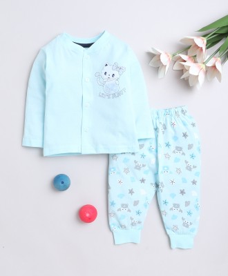 BUMZEE Kids Nightwear Girls Printed Cotton(Light Blue Pack of 1)