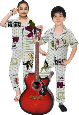 Reoutlook Kids Nightwear Boys & Girls Printed Cotton(Dark Green Pack of 2)