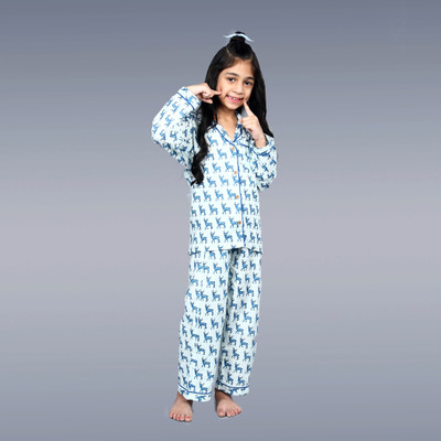 SNUGBUG Kids Nightwear Boys & Girls Animal Print Cotton(White Pack of 1)