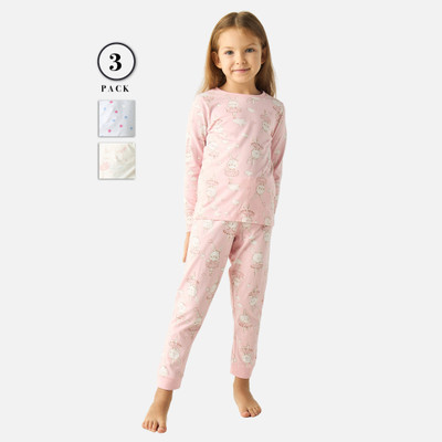 JUNIORS by Babyshop Kids Nightwear Girls Printed Cotton(Multicolor Pack of 3)