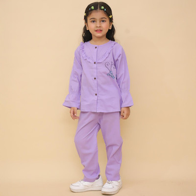 little ginnie Kids Nightwear Girls Solid Cotton(Purple Pack of 1)