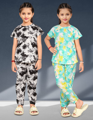 anikaenterprise Kids Nightwear Baby Girls Printed Cotton Blend(Multicolor Pack of 2)