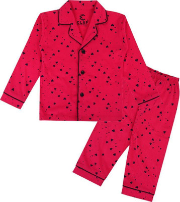 clapkids Kids Nightwear Boys & Girls Printed Cotton(Pink Pack of 1)