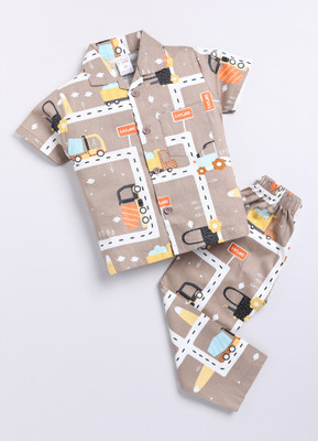 NAUTI KIDZ Kids Nightwear Boys Printed Cotton(Brown Pack of 1)