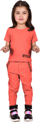 OXFY Kids Nightwear Girls Printed Cotton Blend(Orange Pack of 1)