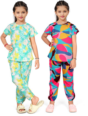 JNVADDORIYA Kids Nightwear Baby Boys & Baby Girls Printed, Tie - Dye Cotton Blend(Multicolor Pack of 2)
