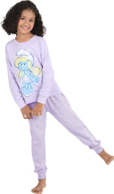 Reborn Kids Nightwear Girls Printed Cotton(Purple Pack of 1)