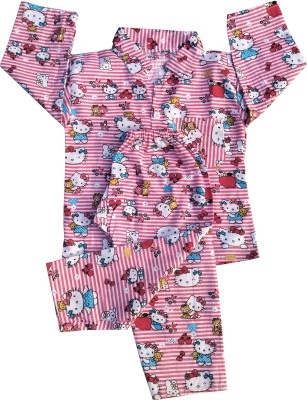 Sahu Enterprises Kids Nightwear Baby Boys & Baby Girls Printed Cotton(Pink Pack of 1)