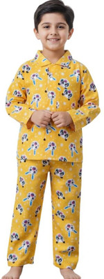 mystyleo Kids Nightwear Boys & Girls Solid Cotton(Yellow Pack of 1)
