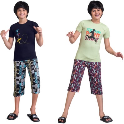 SVD Fashion Kids Nightwear Boys Printed Cotton Blend(Multicolor Pack of 2)