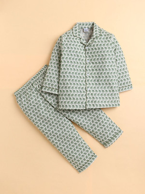 POLKA TOTS Kids Nightwear Boys & Girls Animal Print Cotton(Green Pack of 1)