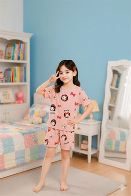 vrajraj Kids Nightwear Baby Boys & Baby Girls Printed Cotton(Pink Pack of 1)