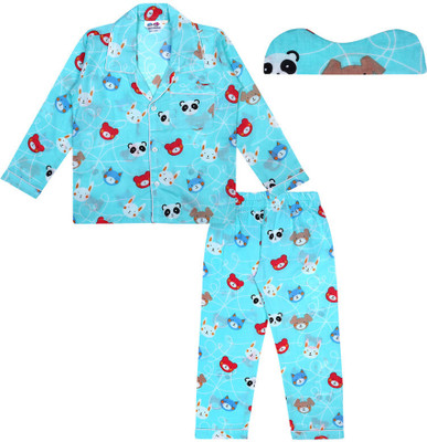 Superminis Kids Nightwear Boys & Girls Printed Cotton(Light Green Pack of 1)