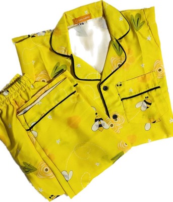 cozy cuddles Kids Nightwear Boys & Girls Printed Cotton Blend(Yellow Pack of 1)