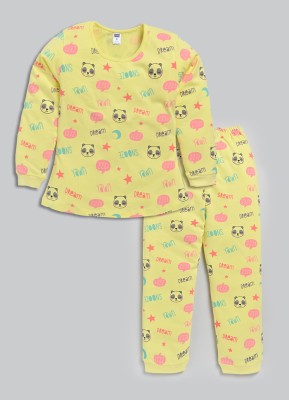 NOTTIE PLANET Kids Nightwear Girls Printed Cotton(Yellow Pack of 1)