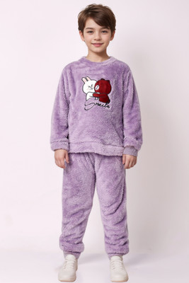 Keenuu Kids Nightwear Boys & Girls Printed Fleece Blend(Purple Pack of 1)