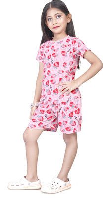 RKEVENT FASHION HUB Kids Nightwear Baby Girls Printed Polyester Blend(Pink Pack of 1)