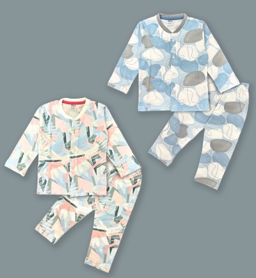 3BROS Kids Nightwear Baby Boys & Baby Girls Printed Cotton(White Pack of 2)