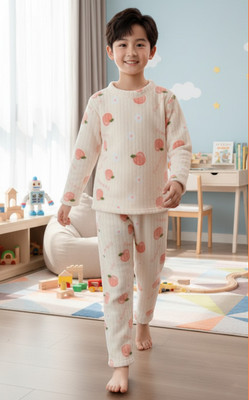 Keenuu Kids Nightwear Boys & Girls Printed Fleece Blend(White Pack of 1)