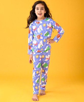 anthrilo Kids Nightwear Girls Printed Cotton(Multicolor Pack of 1)