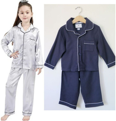 VCD FASHION TREND Kids Nightwear Baby Boys & Baby Girls Solid Pure Satin(Multicolor Pack of 2)