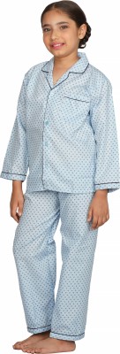 MMSTOR Kids Nightwear Boys & Girls Printed Cotton Blend(Blue Pack of 1)