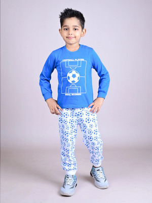 Dear to dad Kids Nightwear Baby Boys Graphic Print Cotton(Blue Pack of 1)