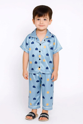 dhairyatraders Kids Nightwear Baby Boys & Baby Girls Printed Pure Satin(Light Blue Pack of 1)