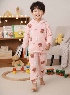 Keenuu Kids Nightwear Boys & Girls Printed Fleece Blend(Pink Pack of 1)