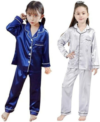 Vdc Creation Hub Kids Nightwear Baby Boys & Baby Girls Solid Pure Satin(Multicolor Pack of 2)