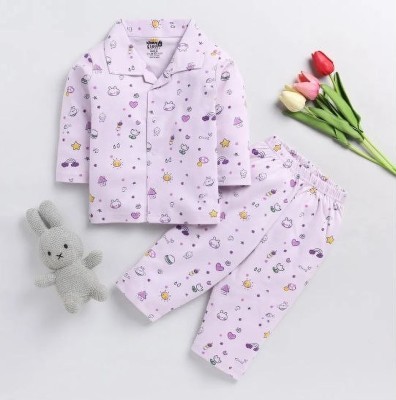 LACIA LOBO Kids Nightwear Baby Boys & Baby Girls Printed Cotton Blend(Purple Pack of 1)