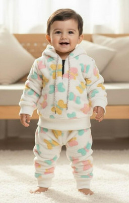 abulkalam Kids Nightwear Baby Boys & Baby Girls Self Design Fleece Blend(White Pack of 1)