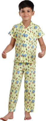 Clothe Funn Kids Nightwear Boys Printed Cotton(Yellow Pack of 1)
