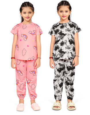 JNVADDORIYA Kids Nightwear Baby Boys & Baby Girls Printed, Tie - Dye Cotton Blend(Multicolor Pack of 2)