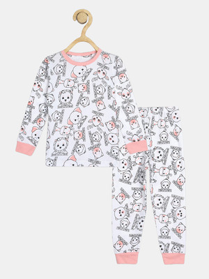 Wyld Sprog Kids Nightwear Boys & Girls Graphic Print Cotton(White Pack of 1)