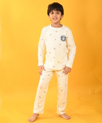 anthrilo Kids Nightwear Boys Printed Cotton Blend(Yellow Pack of 1)