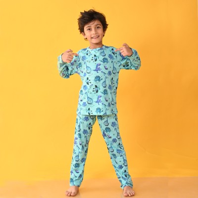 anthrilo Kids Nightwear Boys Printed Cotton Blend(Blue Pack of 1)