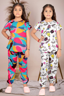 Amreliya Style Girls Printed Multicolor Night Suit Set