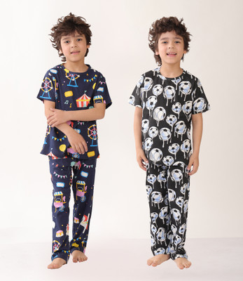 anthrilo Kids Nightwear Baby Boys Printed Cotton(Blue Pack of 2)