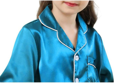 VCD FASHION HUB Kids Nightwear Boys & Girls Solid Pure Satin(Light Blue Pack of 1)