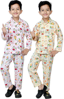 Bornlov Kids Nightwear Boys & Girls Printed Cotton(Multicolor Pack of 2)